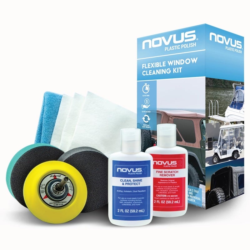 Novus Plastic Polish Flexible Window Kit One 3 Backing Pad for Drill One 3 Green Foam Pad One 3 Black Foam Pad 1 2 Three Polish Mate Wipes One Microfiber Towel - Image 2
