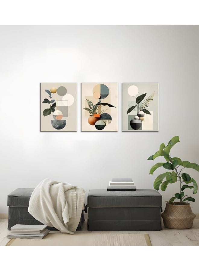 NAN Wind Modern Minimalism Wall Decor Set of 3 Boho Wall Art Mid-Century Framed Botanical Plant Geometric Canvas Art Abstract Minimalist Art Prints For Living Room Bedroom Kitchen Office Home Decor - Image 4