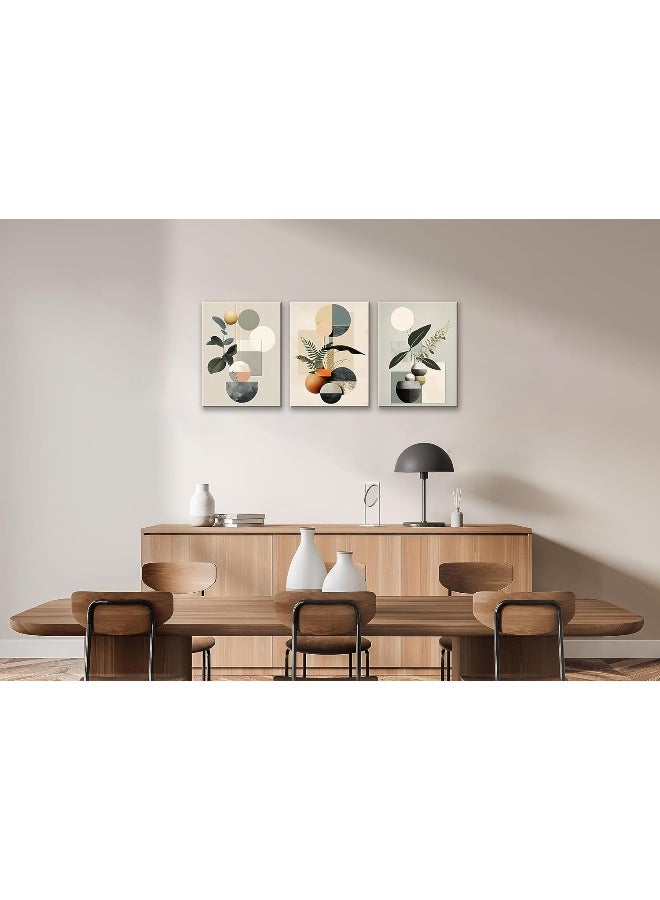 NAN Wind Modern Minimalism Wall Decor Set of 3 Boho Wall Art Mid-Century Framed Botanical Plant Geometric Canvas Art Abstract Minimalist Art Prints For Living Room Bedroom Kitchen Office Home Decor - Image 5