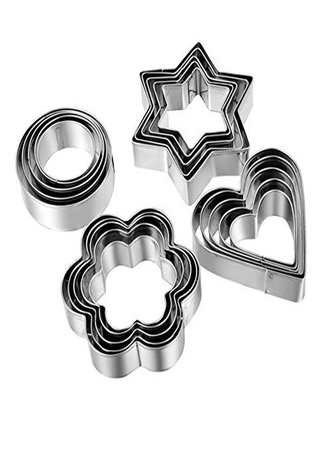 MOHAK Cookie Fruit Cutters Set Stainless Steel Pastry Mold, 20 Pcs Heart/Star/Circle/Flower Shaped Mould - Image 1