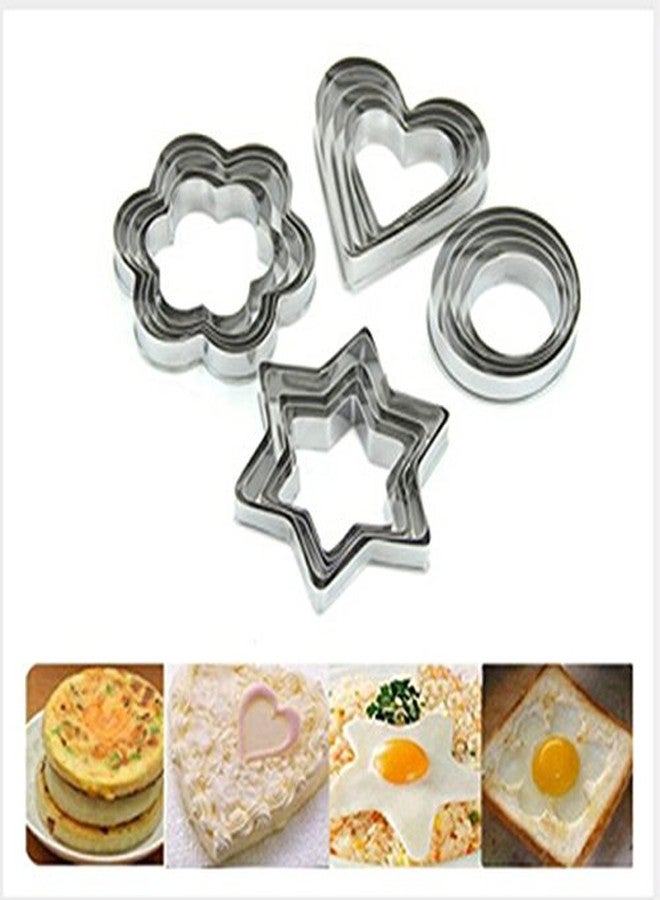 MOHAK Cookie Fruit Cutters Set Stainless Steel Pastry Mold, 20 Pcs Heart/Star/Circle/Flower Shaped Mould - Image 2
