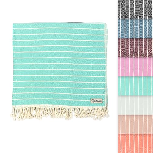 Sand Cloud Large Turkish Beach Towel - Sand Free - Fast Drying -100% Certified Organic Turkish Cotton Yarn - Great for Beach Bath or as a Blanket - As Seen on Shark Tank - Gocek (Mint) 37x69 - Image 1