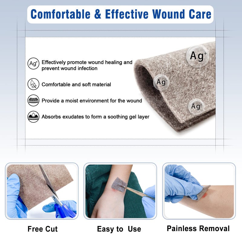 Ceeport Silver Calcium Alginate Wound Dressing 3'' x 3'', 5 Individual Pack, Highly Absorbent Dressing Gauze, Soft and Comfortable Silver Dressing for Wound Care, Non Stick Pads for Wounds - Image 4