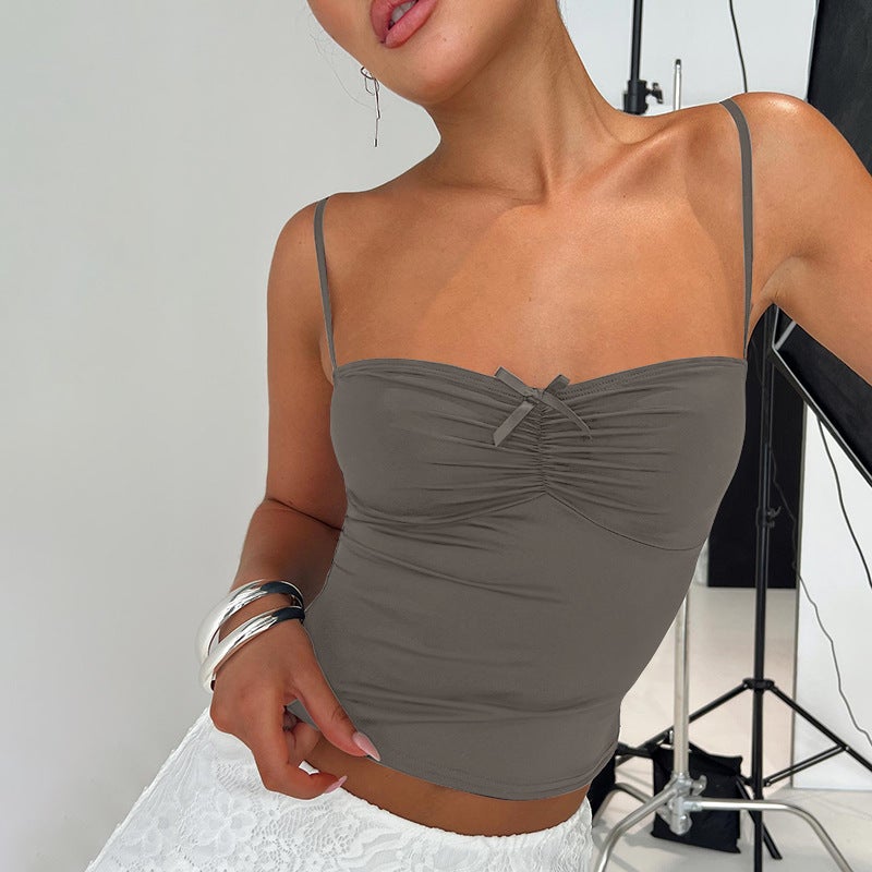 Summer Solid Color Backless Crop Top for Women Grey - Image 1