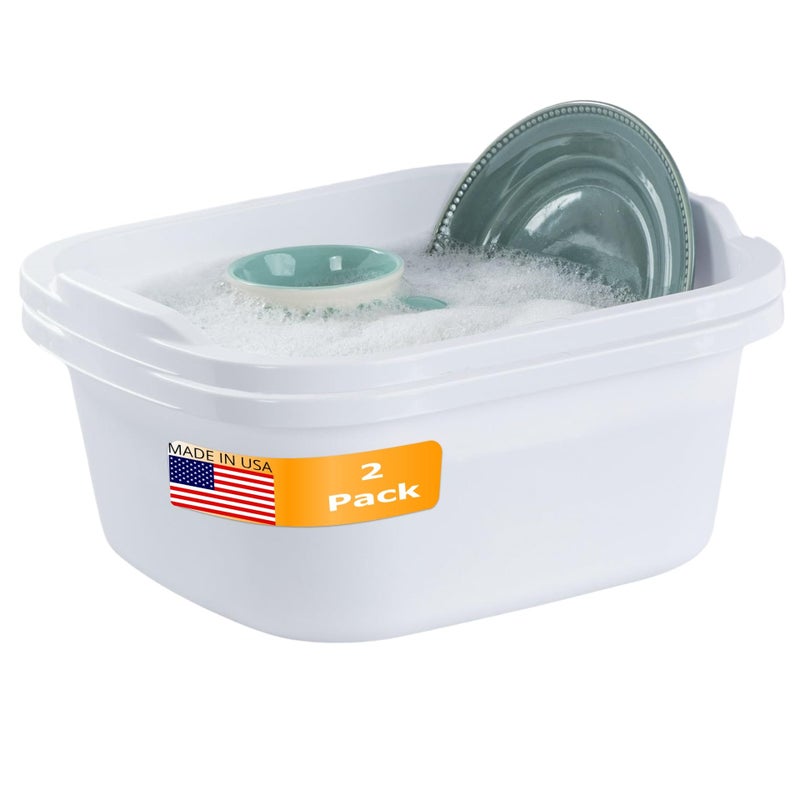 Tribello 2Pack Dish Pans for Kitchen Sink Plastic Tub Dishpan Wash Basin and Foot Bath for Soaking Feet Wash Bucket for Washing and Storage Cleaning Supplies  12 Quarts  Heavy Duty  White