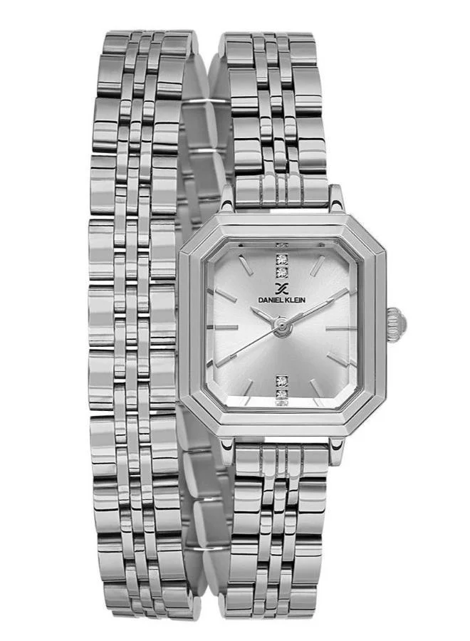 DANIEL KLEIN Women's Stainless Steel Silver Alloy Case Analog Silver Square Sunray Dial Japanese Quartz Premium 30 Meters Water Resistant