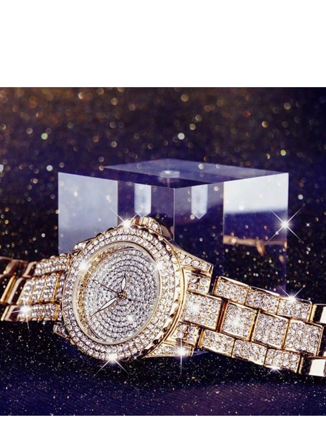 Round Luxury Women Watch Crystal Rhinestone Diamond Watches Stainless Steel Wristwatch Iced Out Watch with Japan Quartz Movement for Women | Simulated Lab Diamonds - Image 4
