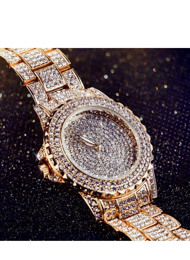 Round Luxury Women Watch Crystal Rhinestone Diamond Watches Stainless Steel Wristwatch Iced Out Watch with Japan Quartz Movement for Women | Simulated Lab Diamonds - Image 5