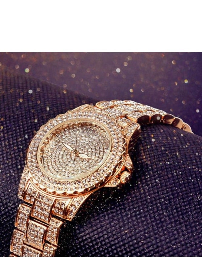 Round Luxury Women Watch Crystal Rhinestone Diamond Watches Stainless Steel Wristwatch Iced Out Watch with Japan Quartz Movement for Women | Simulated Lab Diamonds - Image 2
