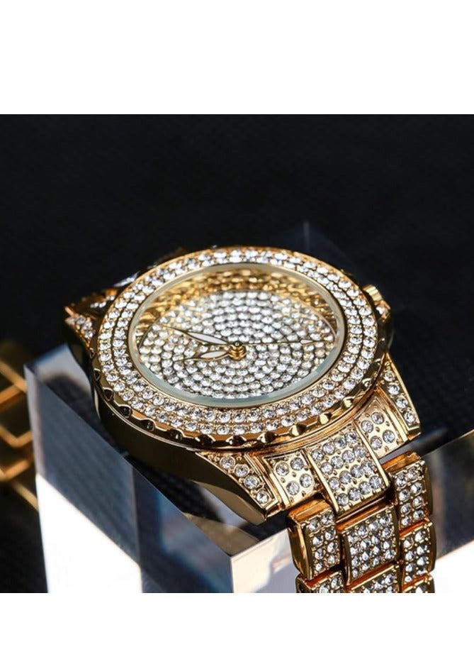 Round Luxury Women Watch Crystal Rhinestone Diamond Watches Stainless Steel Wristwatch Iced Out Watch with Japan Quartz Movement for Women | Simulated Lab Diamonds - Image 3