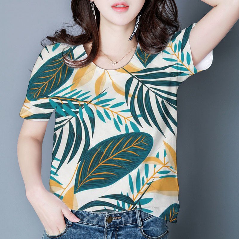 2025 Women'S Floral T-Shirt Short-Sleeved Printed Round-Neck Shirt Thin Style Sale - Image 1