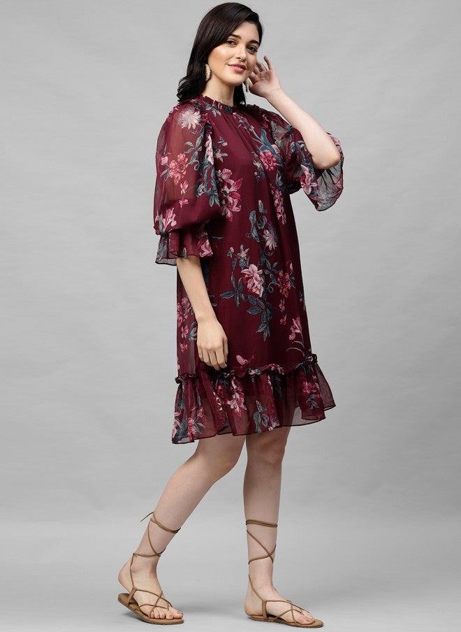 Athena فستان A-Line مزخرف بالألوان المارونية والوردية للنساء - Image 3