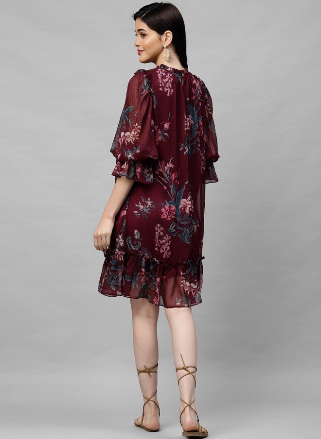 Athena فستان A-Line مزخرف بالألوان المارونية والوردية للنساء - Image 5