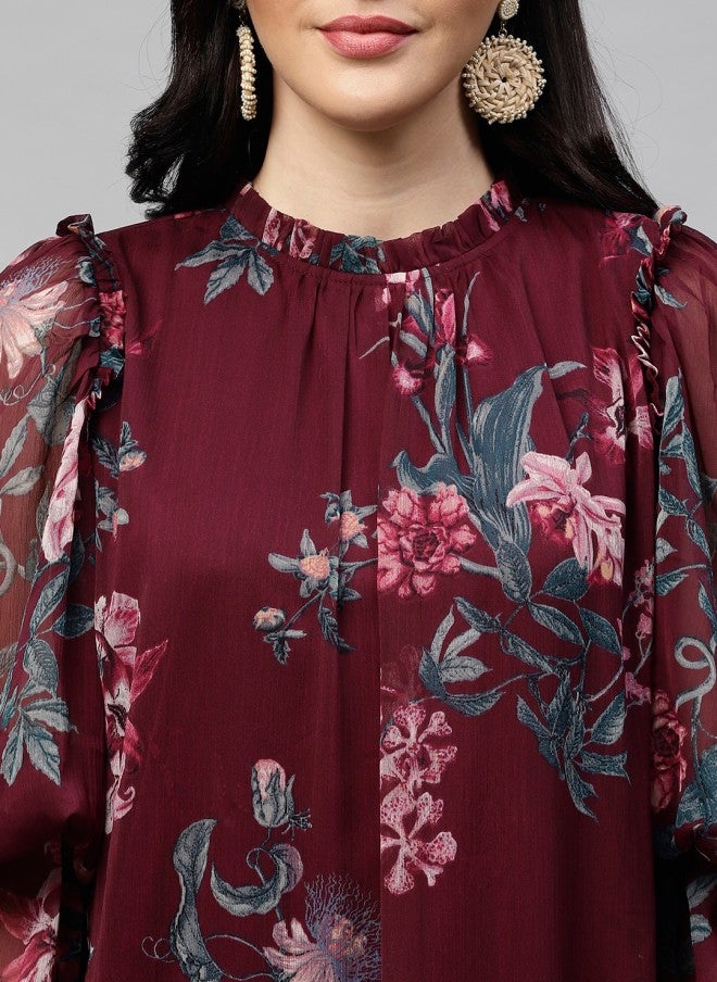 Athena فستان A-Line مزخرف بالألوان المارونية والوردية للنساء - Image 2