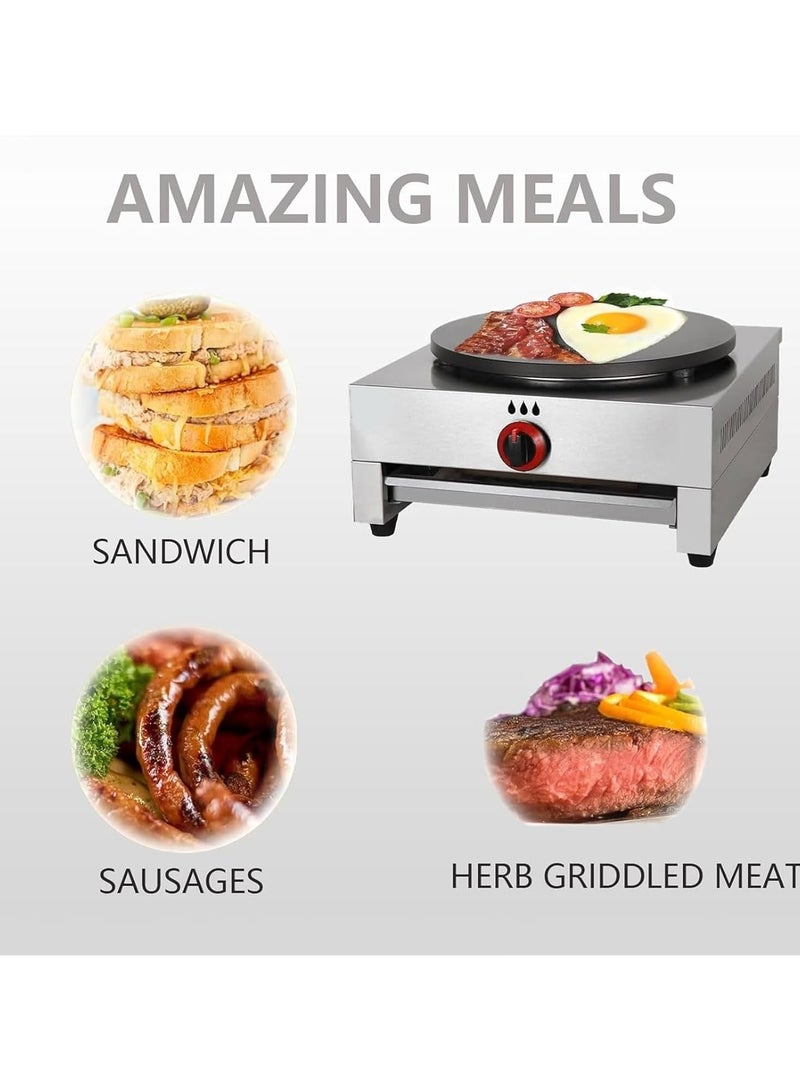 Commercial Gas Crepe Machine, Stainless Steel Waffle Maker With 4 Anti-slip Feet, Adjustment Firepower and Precise Temperature Control, 40cm Cooking Plate and Non-stick Coating, for Restaurants  - Image 2