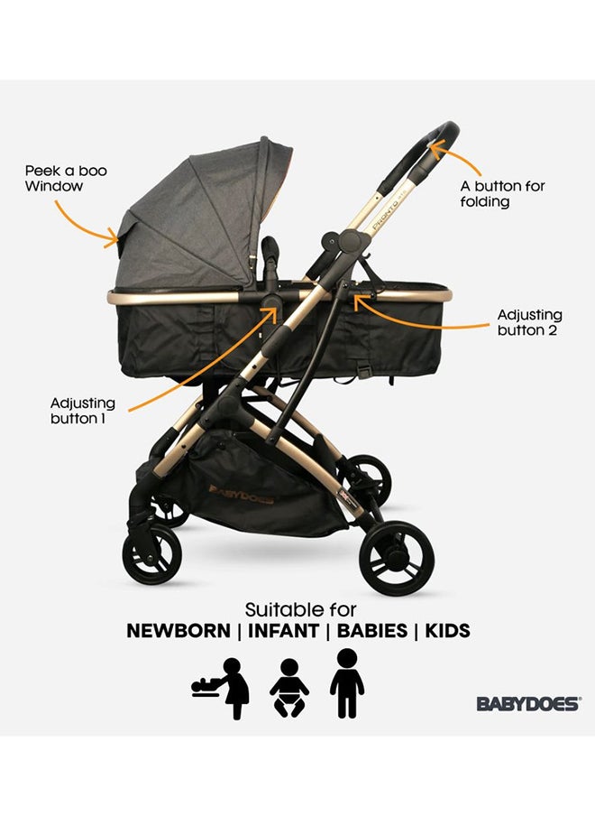 BABYDOES PRONTO RTS Baby Stroller With Reversible Travel System 5-Point Harness Infant Carrier And Adjustable Backrest Footrest 0 To 4 Year Dark Grey  - Image 3