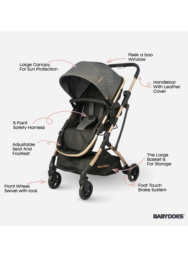 BABYDOES PRONTO RTS Baby Stroller With Reversible Travel System 5-Point Harness Infant Carrier And Adjustable Backrest Footrest 0 To 4 Year Dark Grey  - Image 2