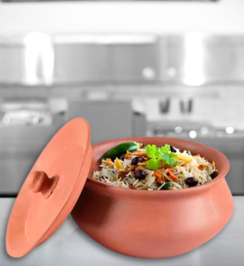 Terra Charms Terracotta Clay Pot & Serving Pot Hand Craft Handi for Making Veg Biryani Taste for Healthy Naturelly Food Fitness Light Weight Curd Bowl for Cooking,1L Capacity - Image 1