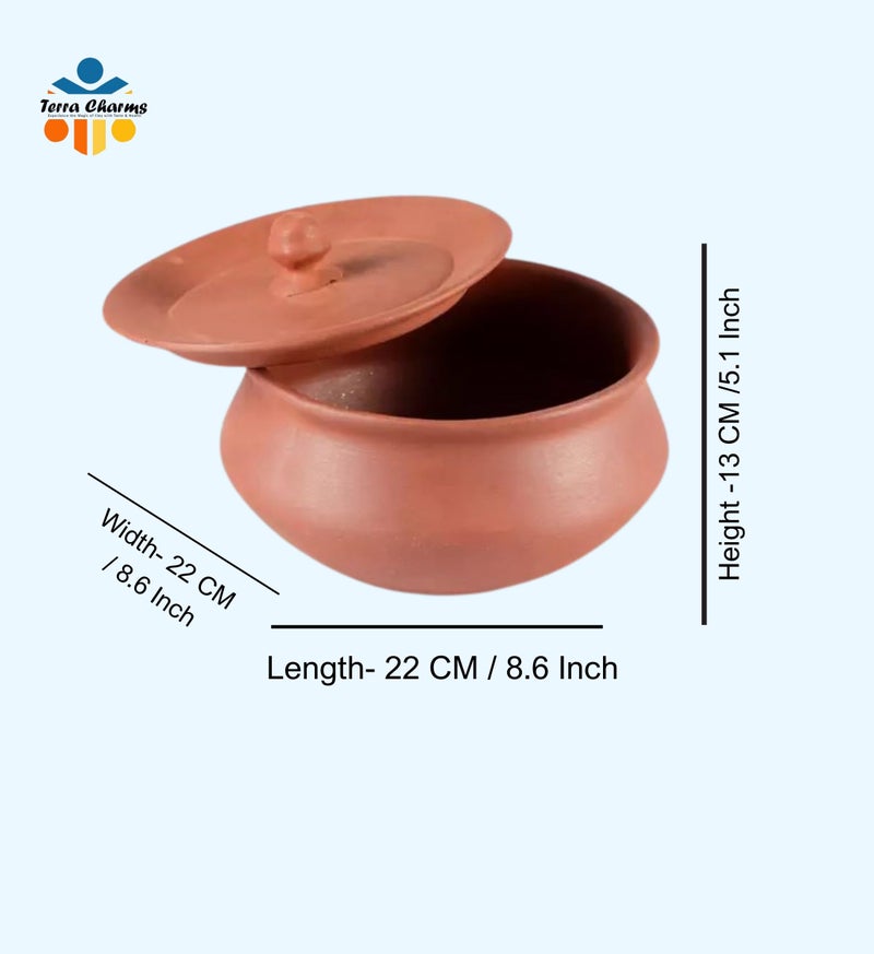Terra Charms Terracotta Clay Pot & Serving Pot Hand Craft Handi for Making Veg Biryani Taste for Healthy Naturelly Food Fitness Light Weight Curd Bowl for Cooking,1L Capacity - Image 3