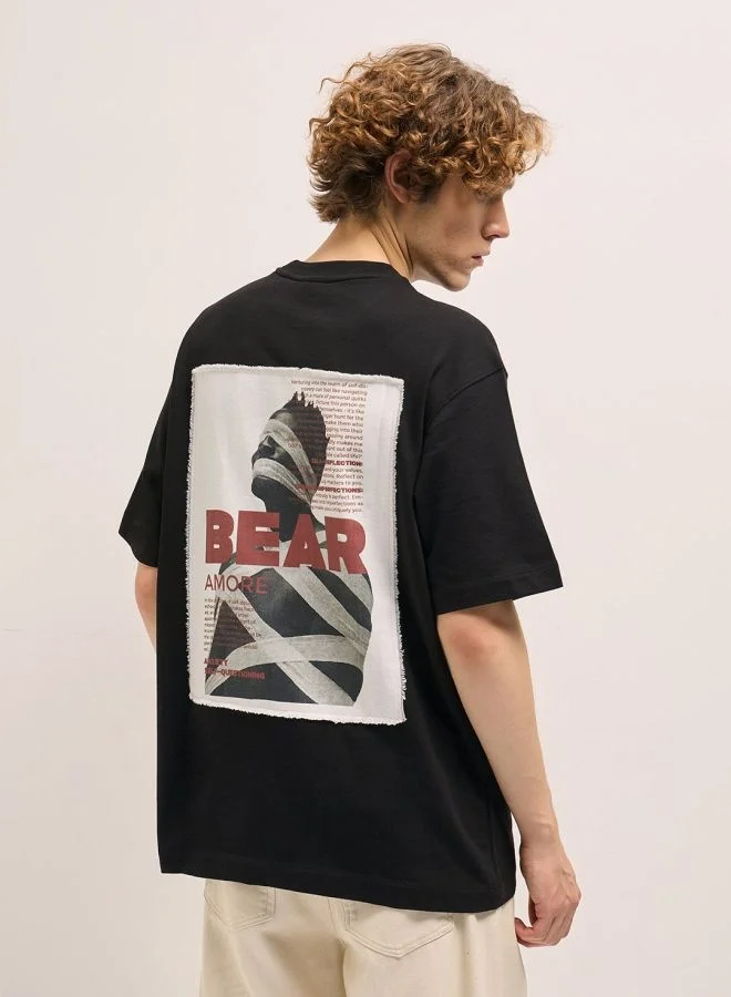 THE BEAR HOUSE Men's Black Oversize artistic graphic Print Crew Neck T-shirt Perfect For Casual Wear, Gym, Travel, Or Layering Stylish And Versatile Essential For Every Wardrobe