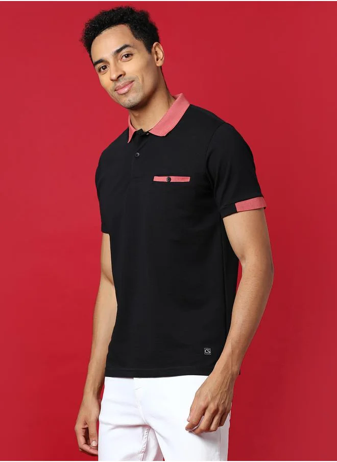 Campus Sutra Contrast Trim Regular Fit Polo