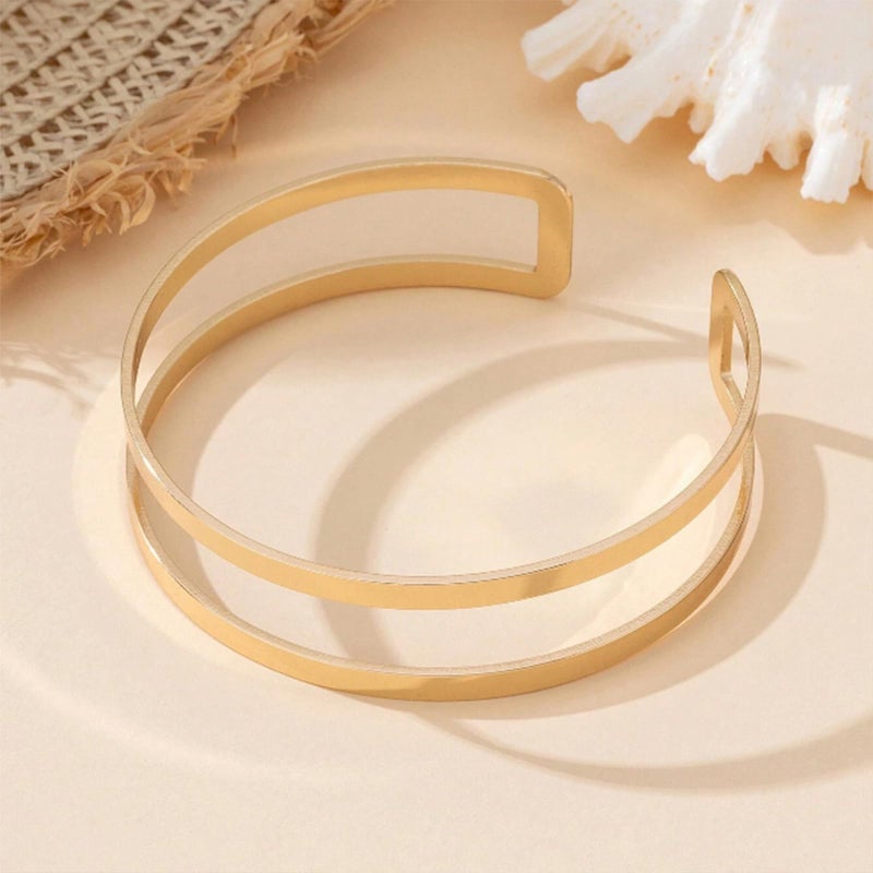 KONPJE Arm Cuff Bracelet for Women Gold Arm Cuffs Upper Arms Layered Cuff Bangle Bracelet Minimalist Armband Stackable Jewelry for Summer Beach (Regular) - Image 5