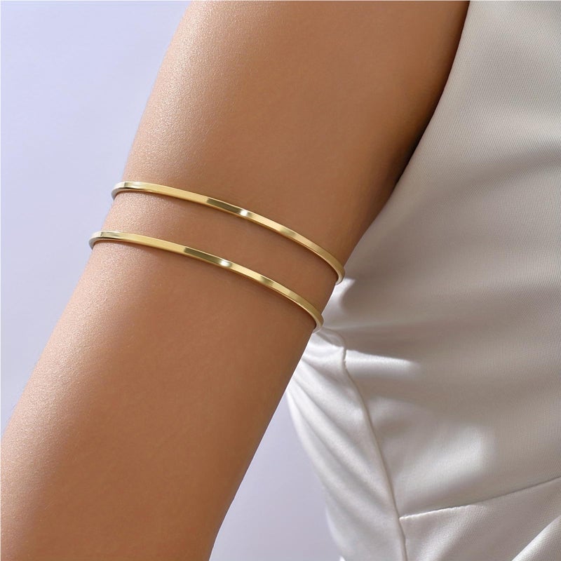 KONPJE Arm Cuff Bracelet for Women Gold Arm Cuffs Upper Arms Layered Cuff Bangle Bracelet Minimalist Armband Stackable Jewelry for Summer Beach (Regular) - Image 4