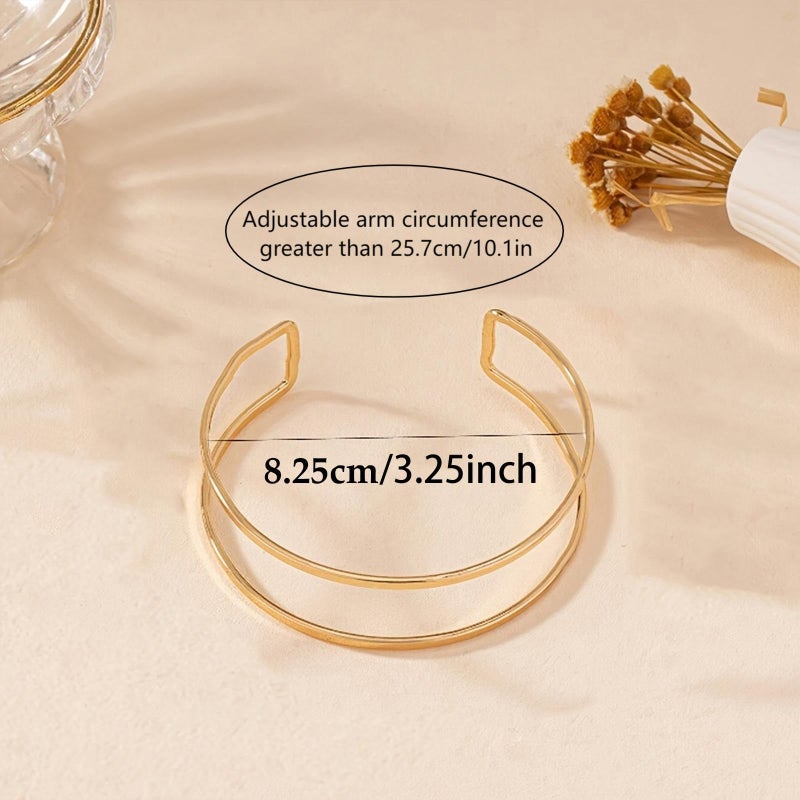 KONPJE Arm Cuff Bracelet for Women Gold Arm Cuffs Upper Arms Layered Cuff Bangle Bracelet Minimalist Armband Stackable Jewelry for Summer Beach (Regular) - Image 3