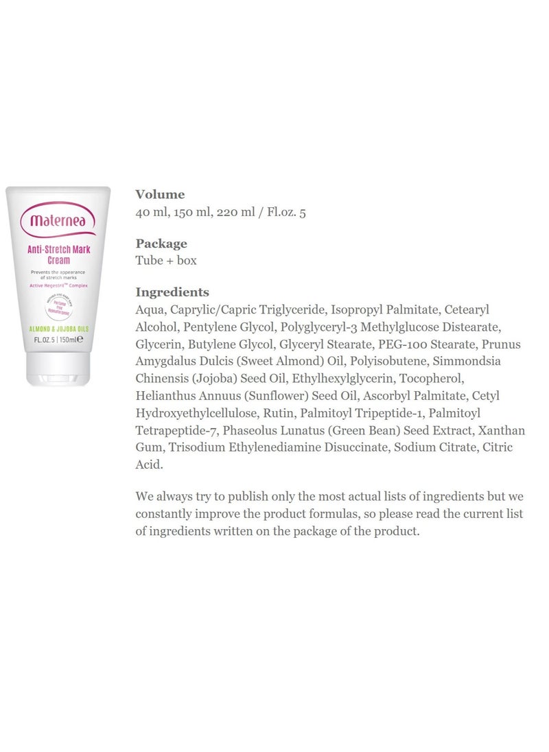 Maternea - Pregnancy Anti Stretch Mark Body Cream | Almond and Jojoba Oils | Remove Stretch-Marks | 150ml - Image 1