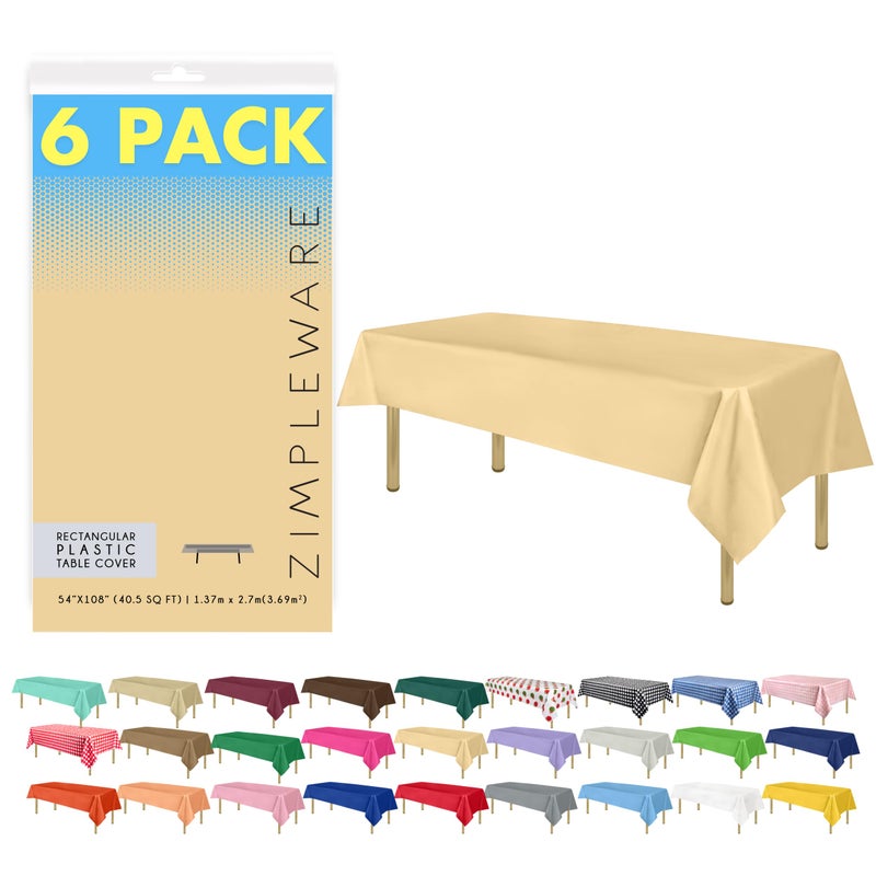 ZIMPLEWARE Premium Ivory Plastic Table Cloth Disposable 6 Pk Plastic Tablecloths for Rectangle Tables 54in x 108in Party Table Cloths Disposable for 6ft to 8ft Rectangle Tables