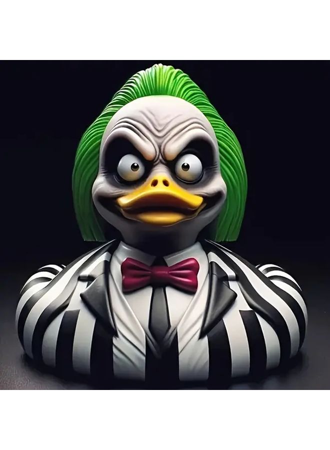Quirky Duck Figurine Black White Striped Suit Red Bow Tie Green Feathered Head A Model ABS Resin Home Office Decoration - Image 1