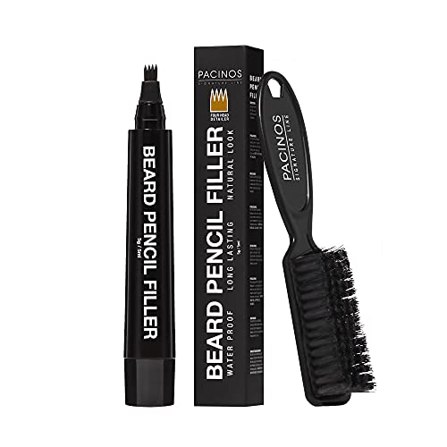 Pacinos Beard Pencil Filler - Water Proof, Long Lasting Coverage & Natural Finish - Beard, Moustache & Eyebrows - Micro-Fork Tip for Seamless Application - Bristle Brush Included(Light Brown) - Image 1
