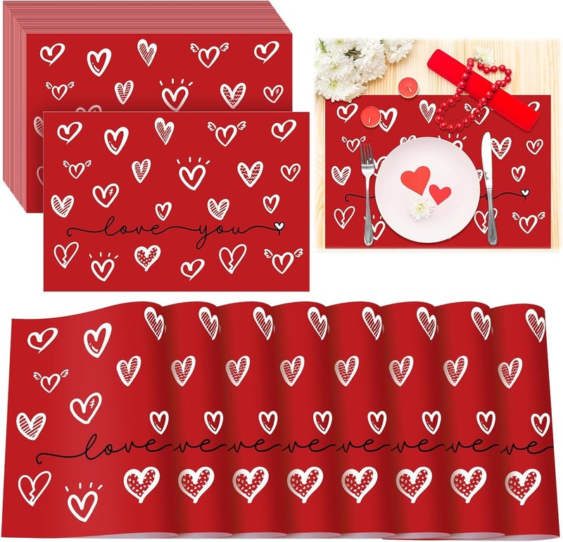 Zonon زانون 36 قطعة من مفارش الورق على شكل قلب ليوم الحب قابلة للاستخدام مرة واحدة 165 × 118 بوصة مفارش طاولة قلب الحب الحمراء لحفلات الزفاف واحتفالات عيد الحب والذكرى وحفلات المطبخ وزينة طاولة الطعام - Image 1