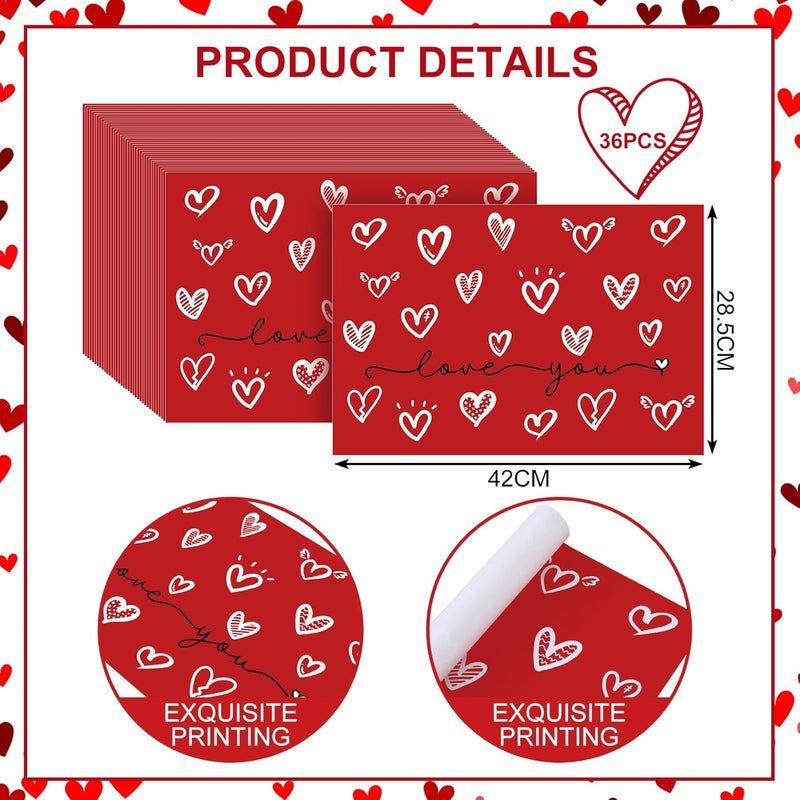 Zonon زانون 36 قطعة من مفارش الورق على شكل قلب ليوم الحب قابلة للاستخدام مرة واحدة 165 × 118 بوصة مفارش طاولة قلب الحب الحمراء لحفلات الزفاف واحتفالات عيد الحب والذكرى وحفلات المطبخ وزينة طاولة الطعام - Image 2