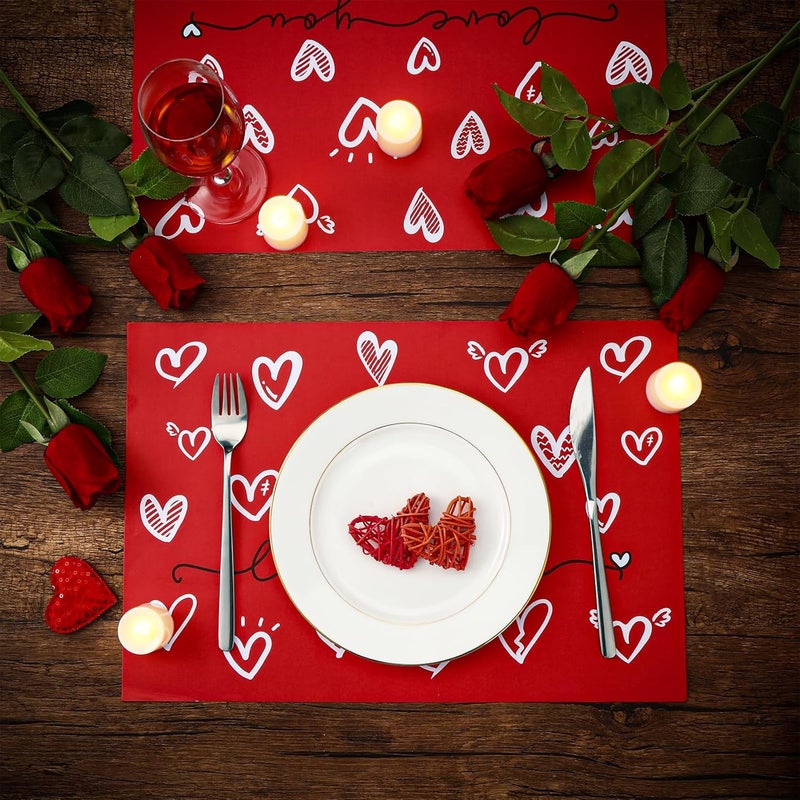 Zonon زانون 36 قطعة من مفارش الورق على شكل قلب ليوم الحب قابلة للاستخدام مرة واحدة 165 × 118 بوصة مفارش طاولة قلب الحب الحمراء لحفلات الزفاف واحتفالات عيد الحب والذكرى وحفلات المطبخ وزينة طاولة الطعام - Image 3