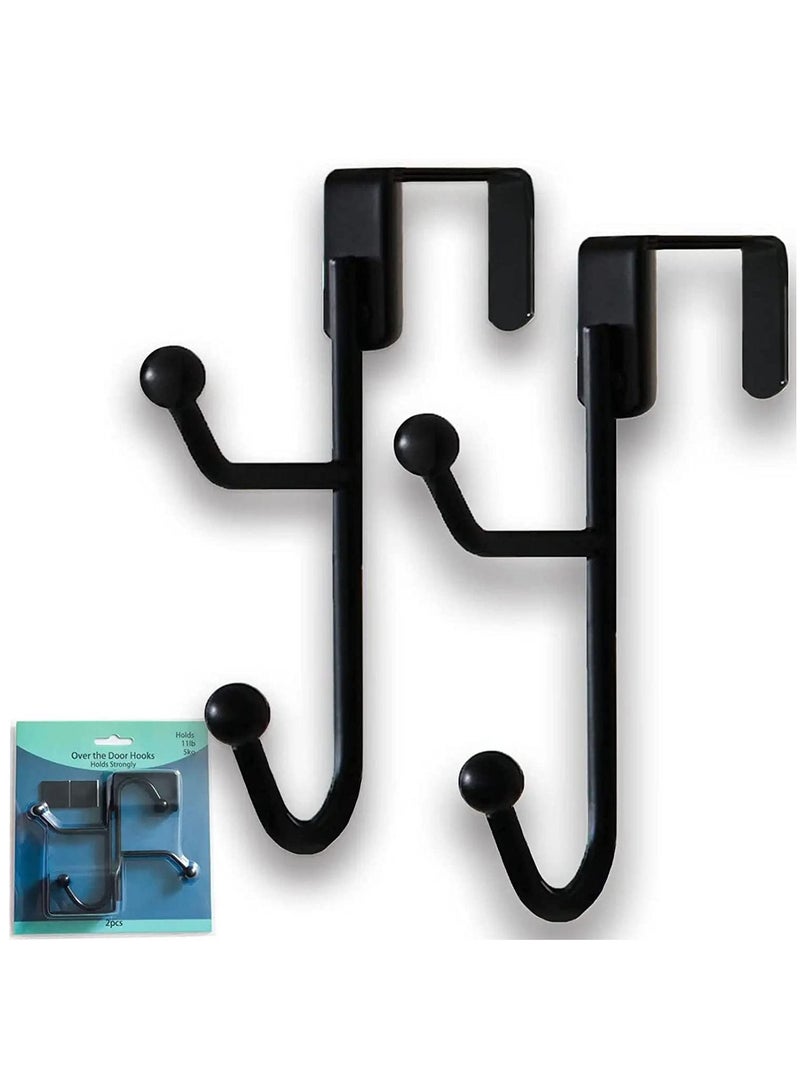 KASTWAVE The Door Hooks Hanger, Suitable for 1.5-1.85" Thick Doors, Sturdy Metal Double Hook Hanger for Hanging Coats, Hats, Robes, Towels, Black 4 Pack - Image 1