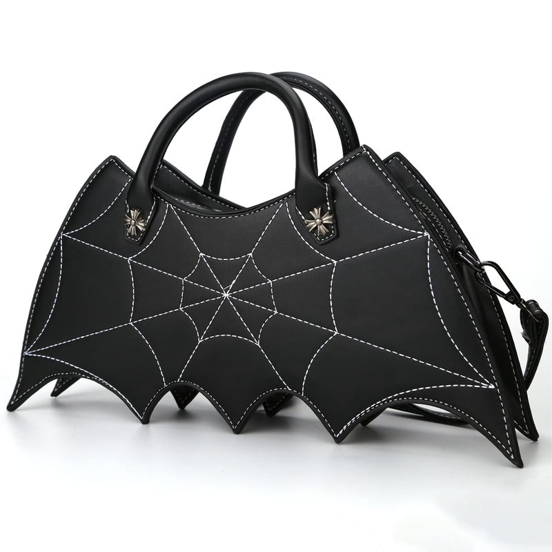 Ondeam Bat wing Shoulder bag,PU Spider Web Crossbody Handbag for Women(Black) - Image 2