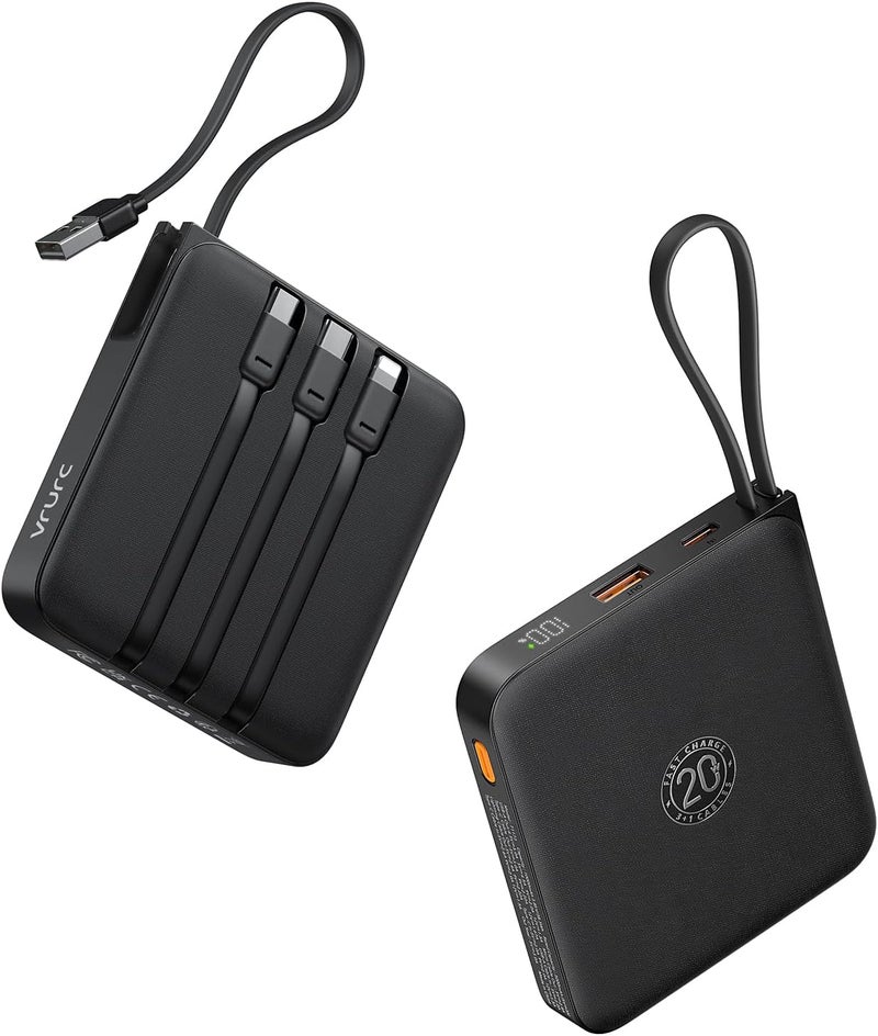 VRURC Power Bank, 20000mAh 22.5W Portable Charger with Built-in Cables, USB C In & Out Powerbank Fast Charging with LED Display Compatible with iPhone 16/15/14/13/12 Pro/Max Samsung Galaxy S23/S22 - Image 1