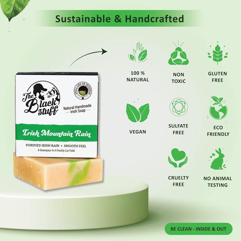 The Black Stuff All Natural Bar Soap for Men Handmade Cold Process Soaps with Organic Ingredients and Essential Oils Mens Soap for Daily Use Irish Mountain Rain Body Soap - Image 4
