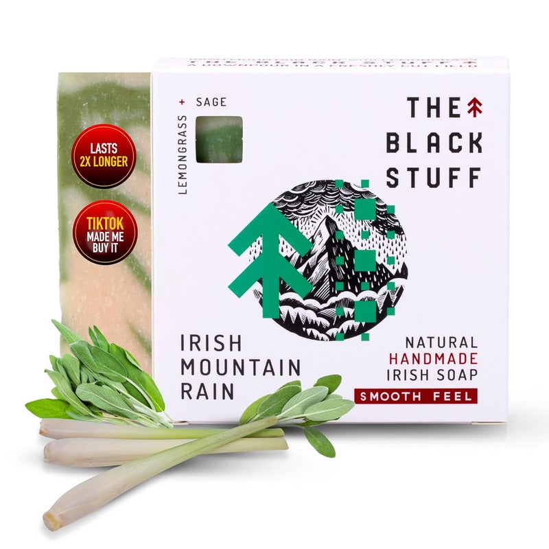 The Black Stuff All Natural Bar Soap for Men Handmade Cold Process Soaps with Organic Ingredients and Essential Oils Mens Soap for Daily Use Irish Mountain Rain Body Soap - Image 1