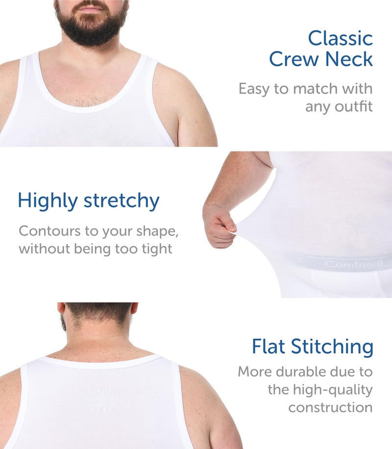 Comfneat Men's 4-Pack Big & Tall Tight Fit A-Shirts Tank Tops Sleeveless Undershirts Stretchy Cotton Spandex Base Layers (White 4-Pack, 5XL) - Image 4