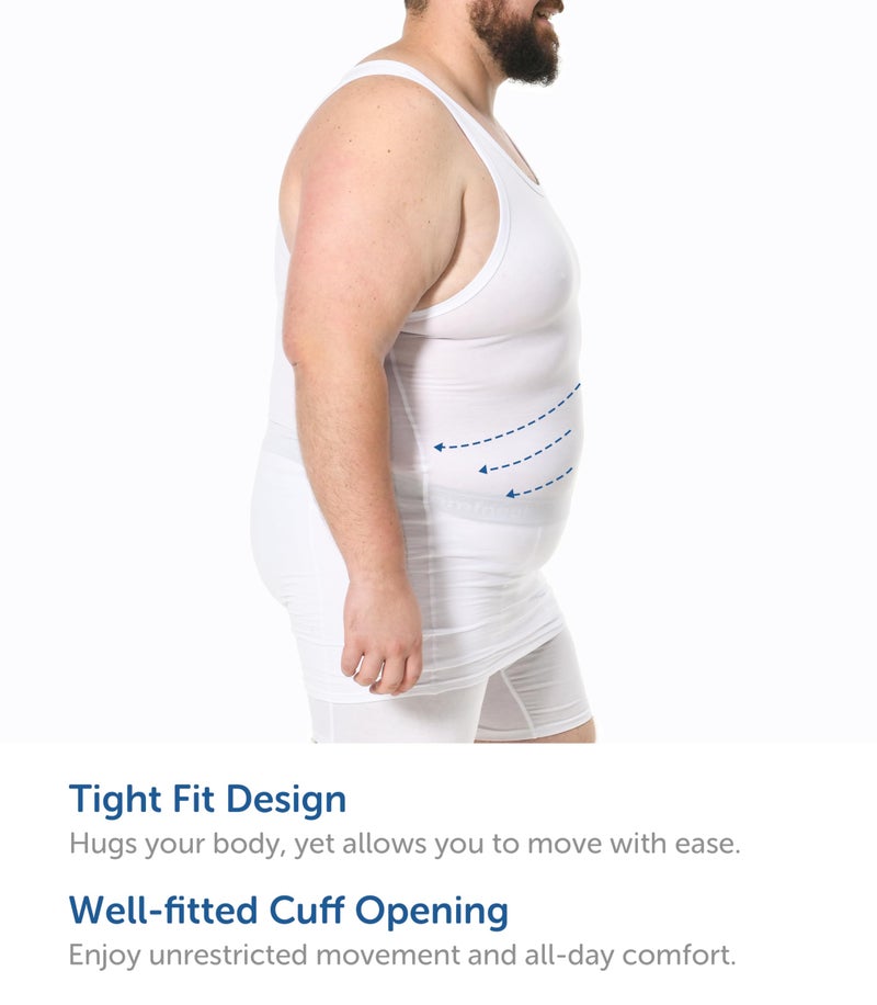 Comfneat Men's 4-Pack Big & Tall Tight Fit A-Shirts Tank Tops Sleeveless Undershirts Stretchy Cotton Spandex Base Layers (White 4-Pack, 5XL) - Image 3