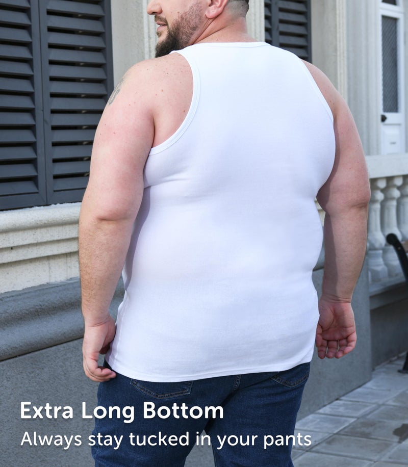 Comfneat Men's 4-Pack Big & Tall Tight Fit A-Shirts Tank Tops Sleeveless Undershirts Stretchy Cotton Spandex Base Layers (White 4-Pack, 5XL) - Image 5