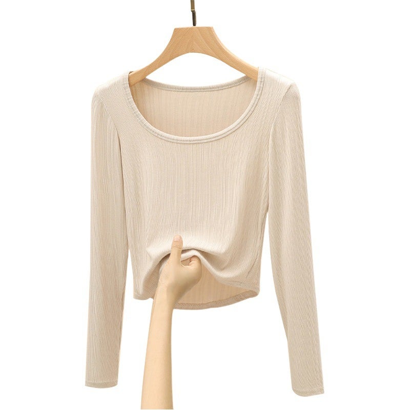 H233 بث مباشر جديد كبير U-Neck تي شيرت النساء أسفل قميص الأكمام الطويلة أعلى طوق منخفض الداخلية رقيقة النساء أسلوب الربيع - Image 2
