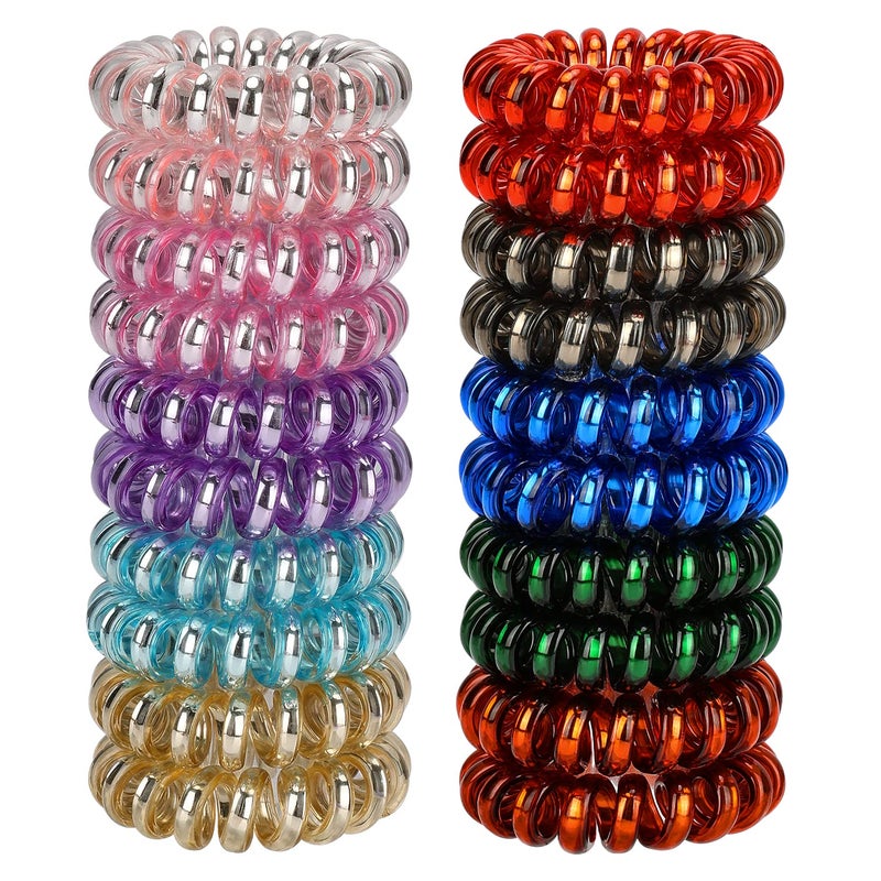 JessLab Spiral Hair Ties 20 Pcs Traceless Phone Cord Hair Ties No Crease Spiral Bracelet Plastic Coil Ponytail Holders NoDamage Headband Hair Accessory for Girls Women Ladies Gift Lustrous