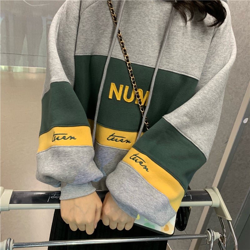 Chubby Girl fleece-lined thickened hooded sweater womens clothing autumn and winter students Korean style loose coat ins fashion Dark green  - Image 2