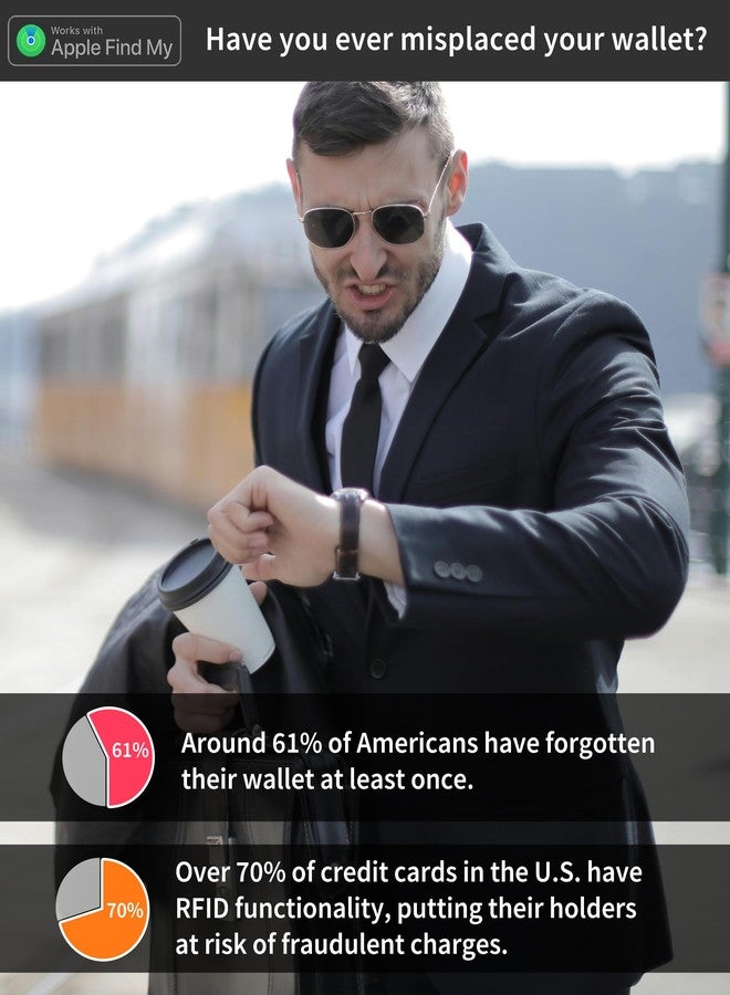 Auskang Rechargeable Mens Wallet with Tracker Works for Find My App (iOS Only), Smart Wallet for Mens Gifts, RFID Blocking, Replacement for AirTag Wallet, with Money Clip, Not for Android, Black - Image 5