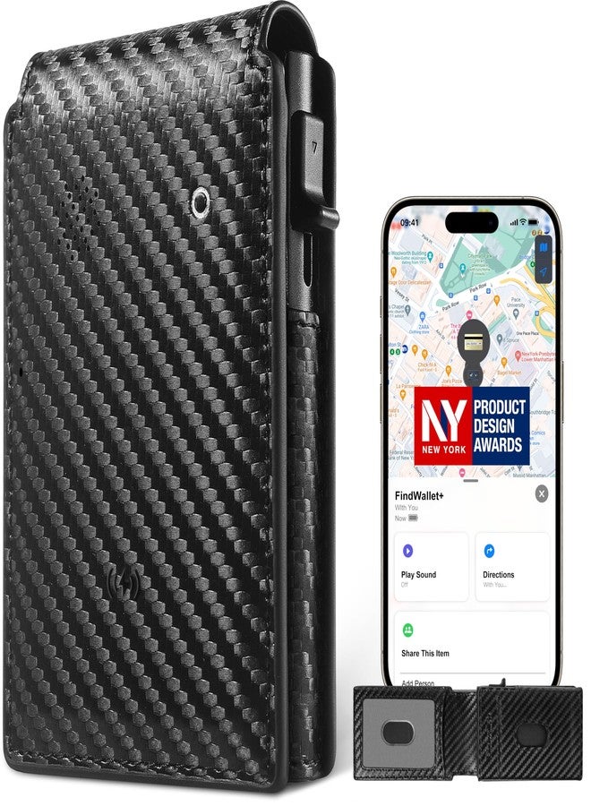 Auskang Rechargeable Mens Wallet with Tracker Works for Find My App (iOS Only), Smart Wallet for Mens Gifts, RFID Blocking, Replacement for AirTag Wallet, with Money Clip, Not for Android, Black - Image 1