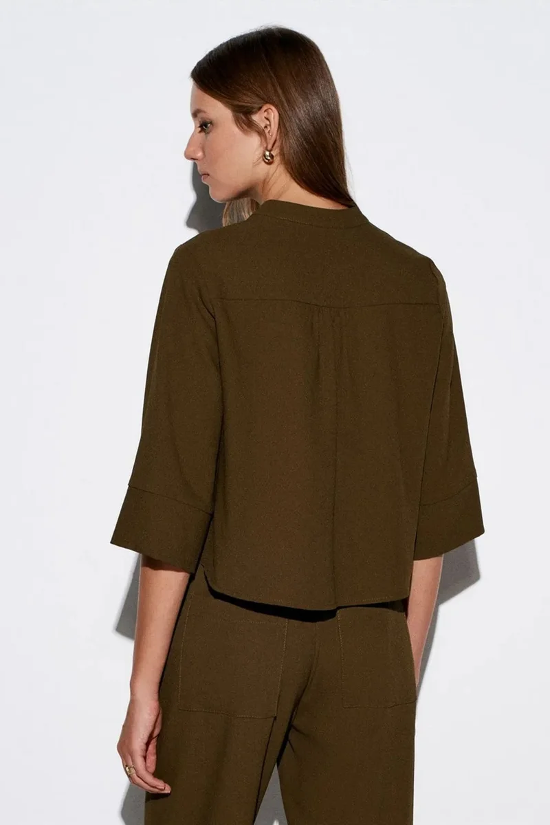 Dilvin Olive Green DILVIN Women’s Mandarin Collar Crepe Blouse for Women | Best Price UAE