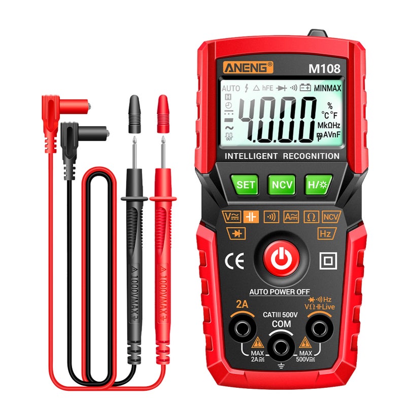 ANENG M108 Smart Digital Multimeter Auto Range 4000 Counts NCV Universal Meter Handheld Multifunctional Tester Voltmeter Ammeter with Backlight Flashlight AC/DC Voltage & Current Resistance - Image 1